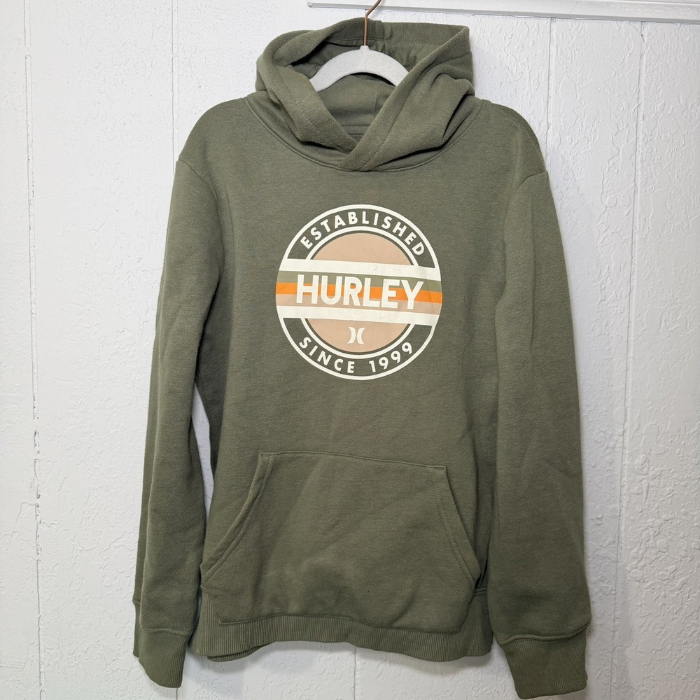 Hurley Boys Youth M 10/12 Hoodie green Fleece Pullover Logo Sweatshirt